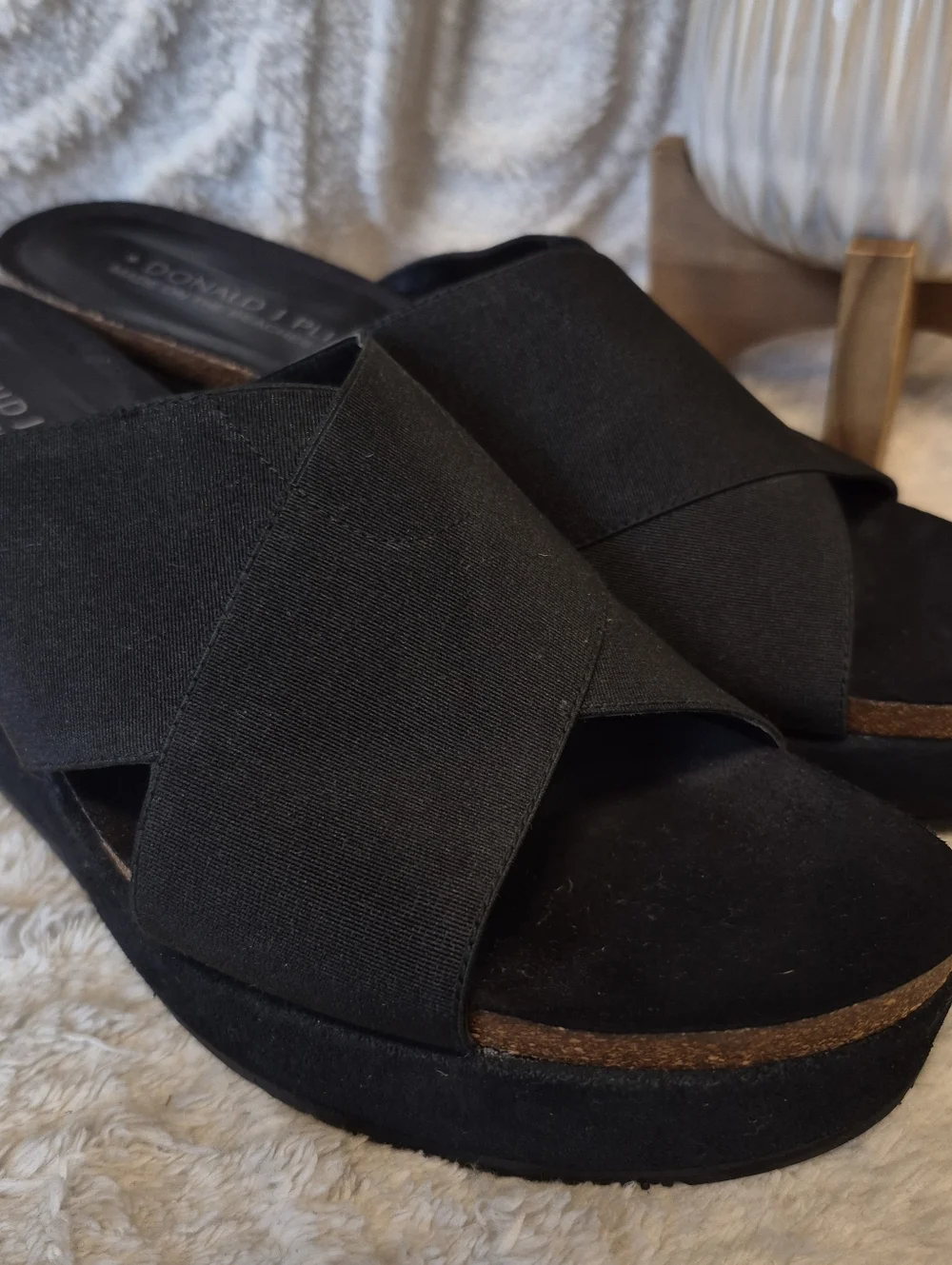 NEW Donald J. Pliner Bonbon Wedge Sandals Black Suede Slip On Stretch Size 9